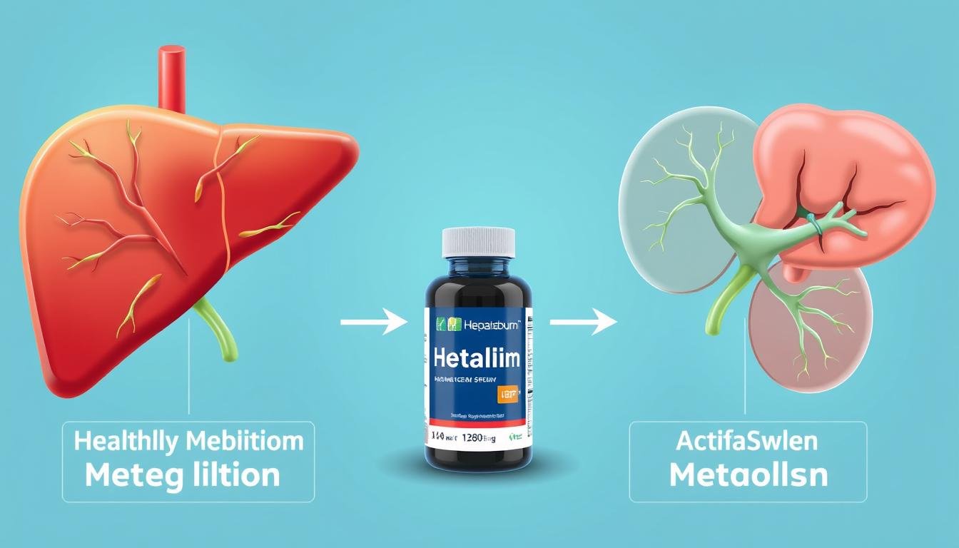 Illustration showing the connection between liver health and metabolism with Hepatoburn supplement