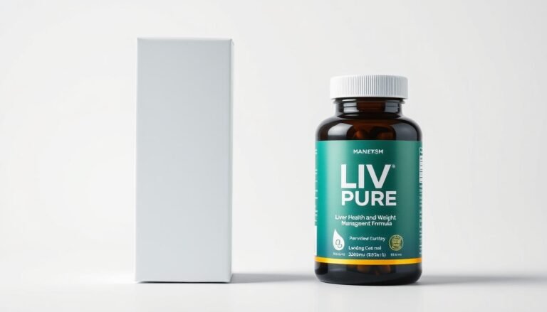 Liv Pure supplement bottle and packaging showing liver health formula