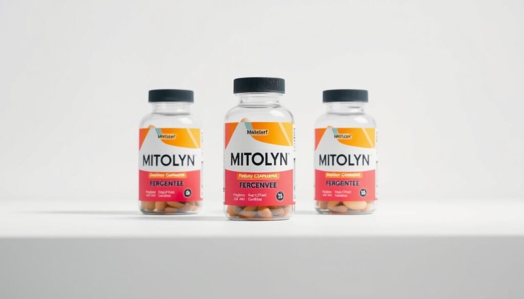 MITOLYN supplement bottles showing product packaging and branding
